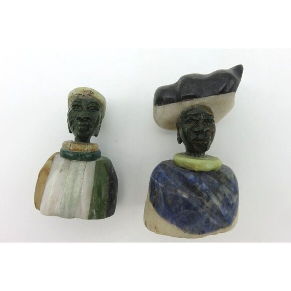 Small STONE BUST Set Colourful Hand Carved in Zimbabwe Africa 3.1" Tall - Picture 7 of 9